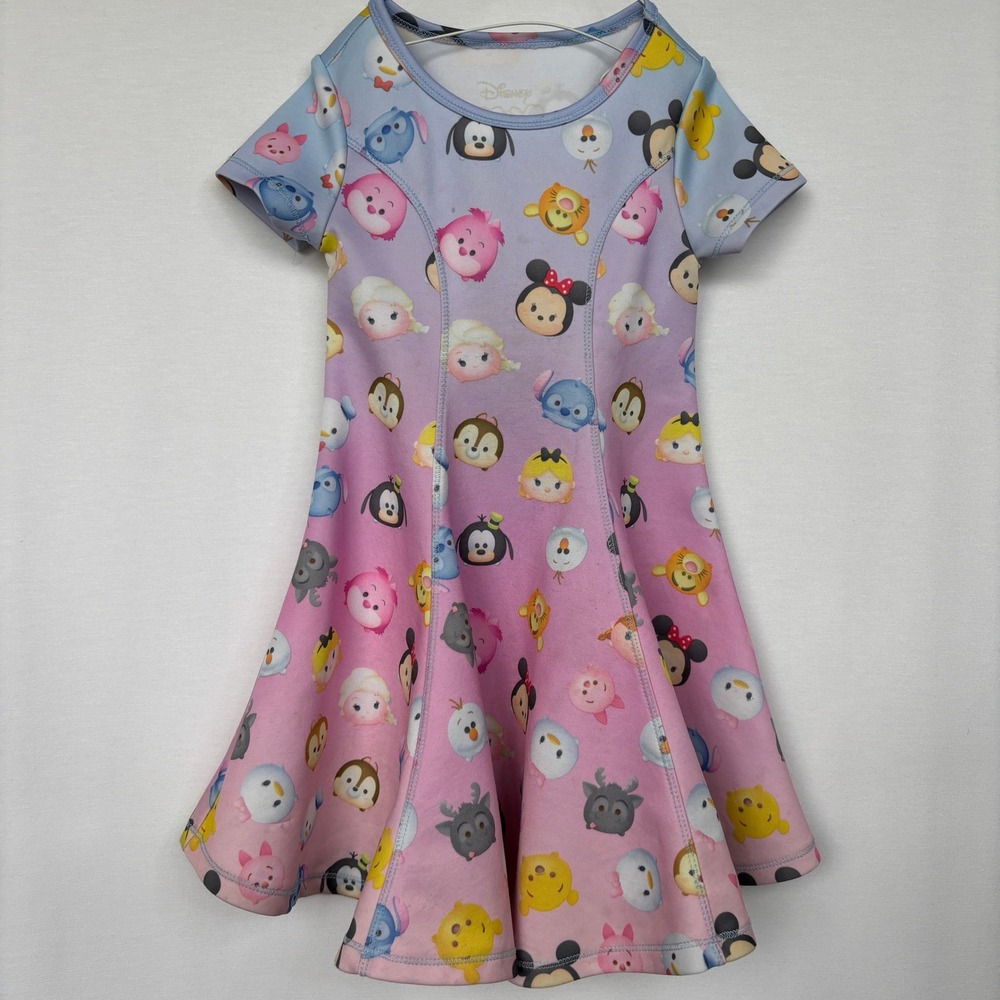Disney Tsum Tsum XS 4/5 Girls Dress Pink Blue Ombre Short Sleeve Characters